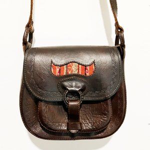 Brown Leather Native America Hand Tooled Crossbody